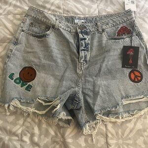 Forever 21 Light Blue Embroidered Jean Shorts